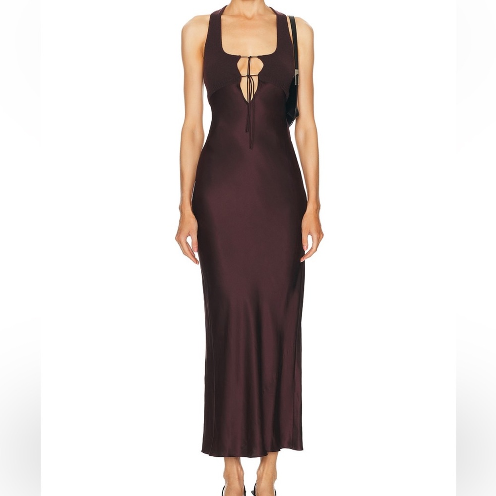 Sleek Brown Tie-Front Maxi Dress